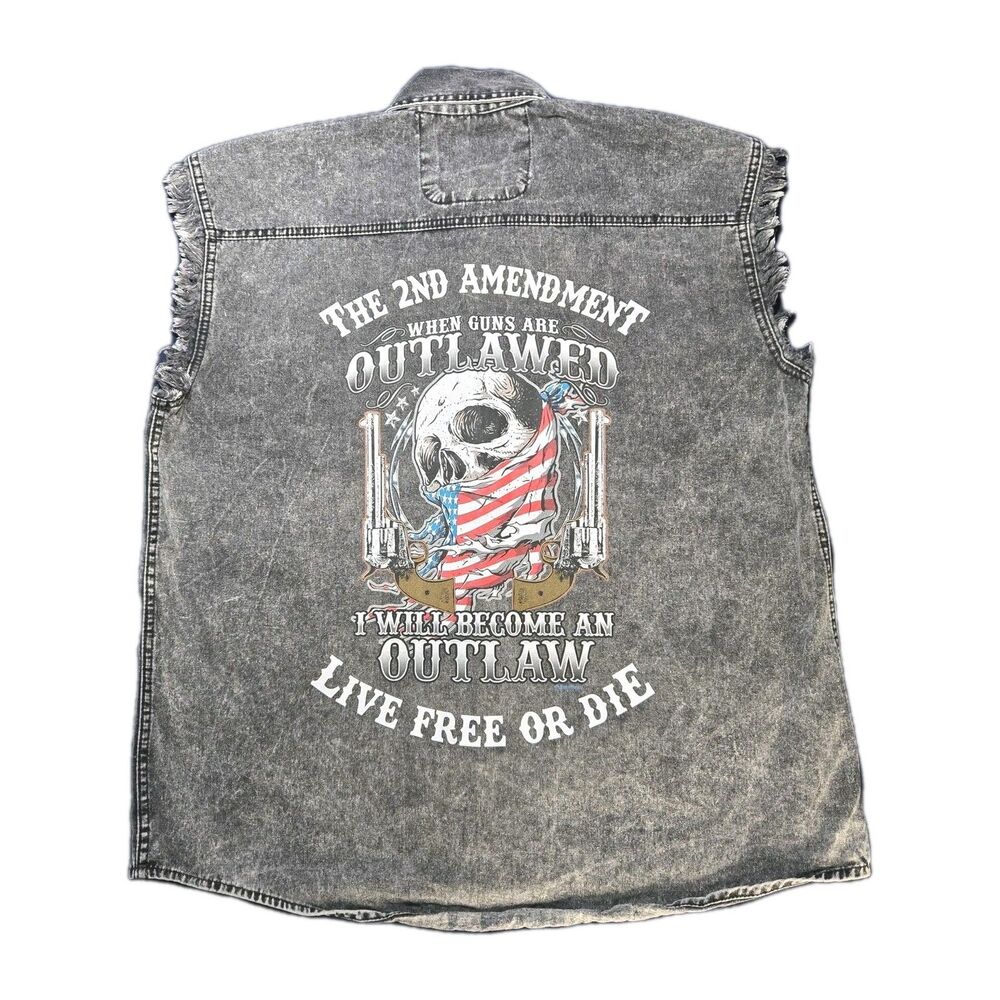 Leather Supreme 2nd Amendment Biker Vest Men’s L Acid Wash Denim Outlaw USA